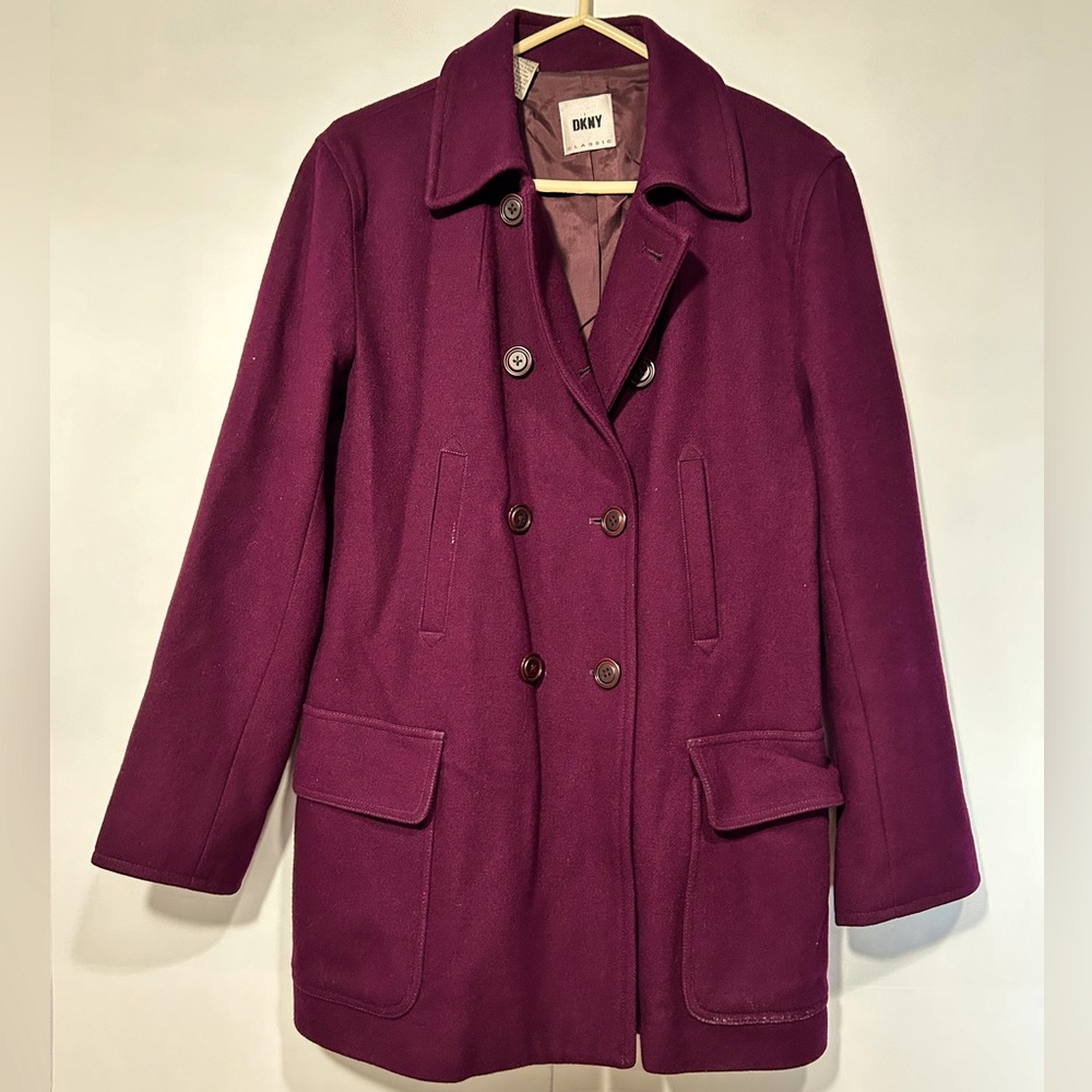 DKNY Wool Blazer Womens Small Burgundy peacoat Double Breasted winter warm‎